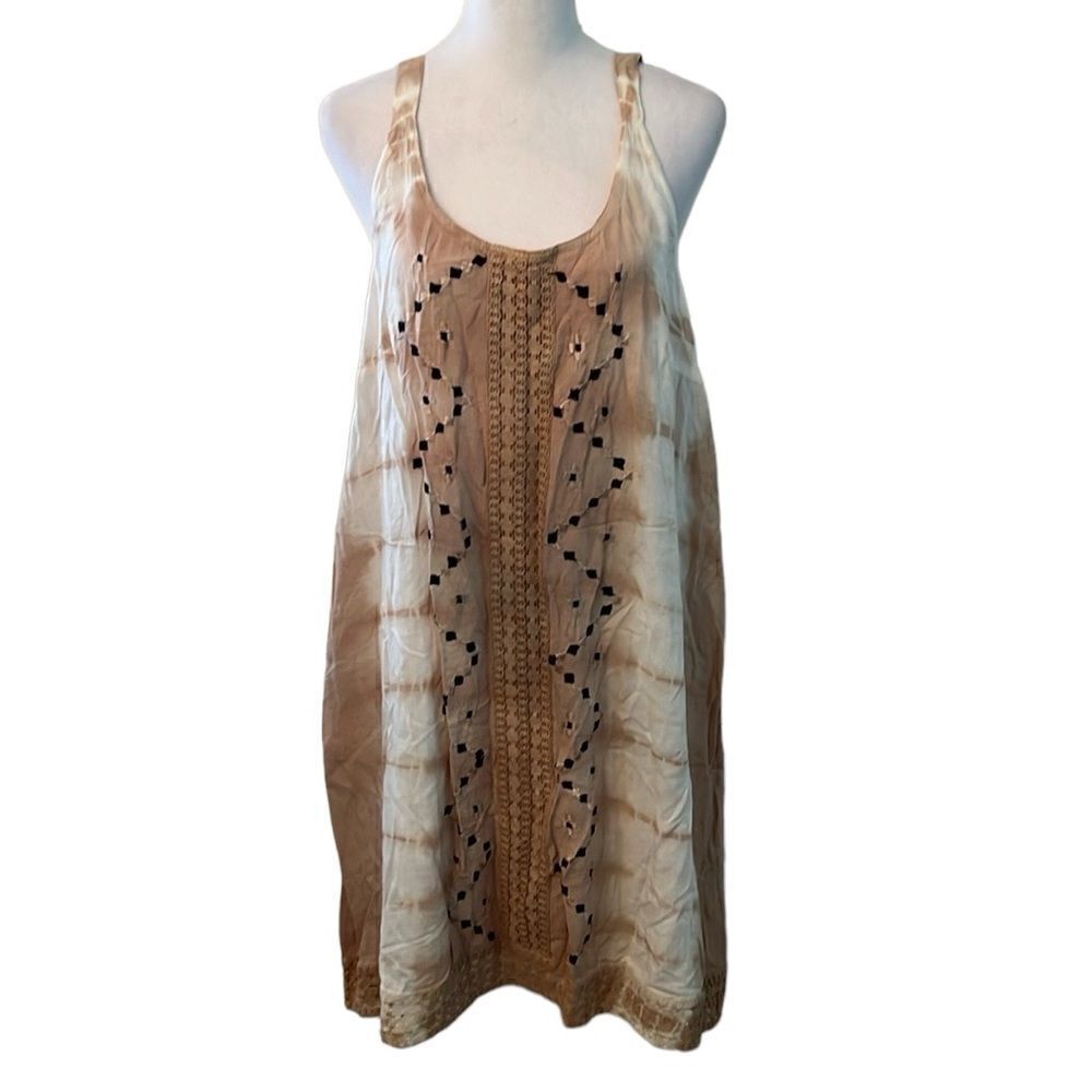 NWT Daisy Island szXL brown tan cream tie dye summer dress w/tie in back